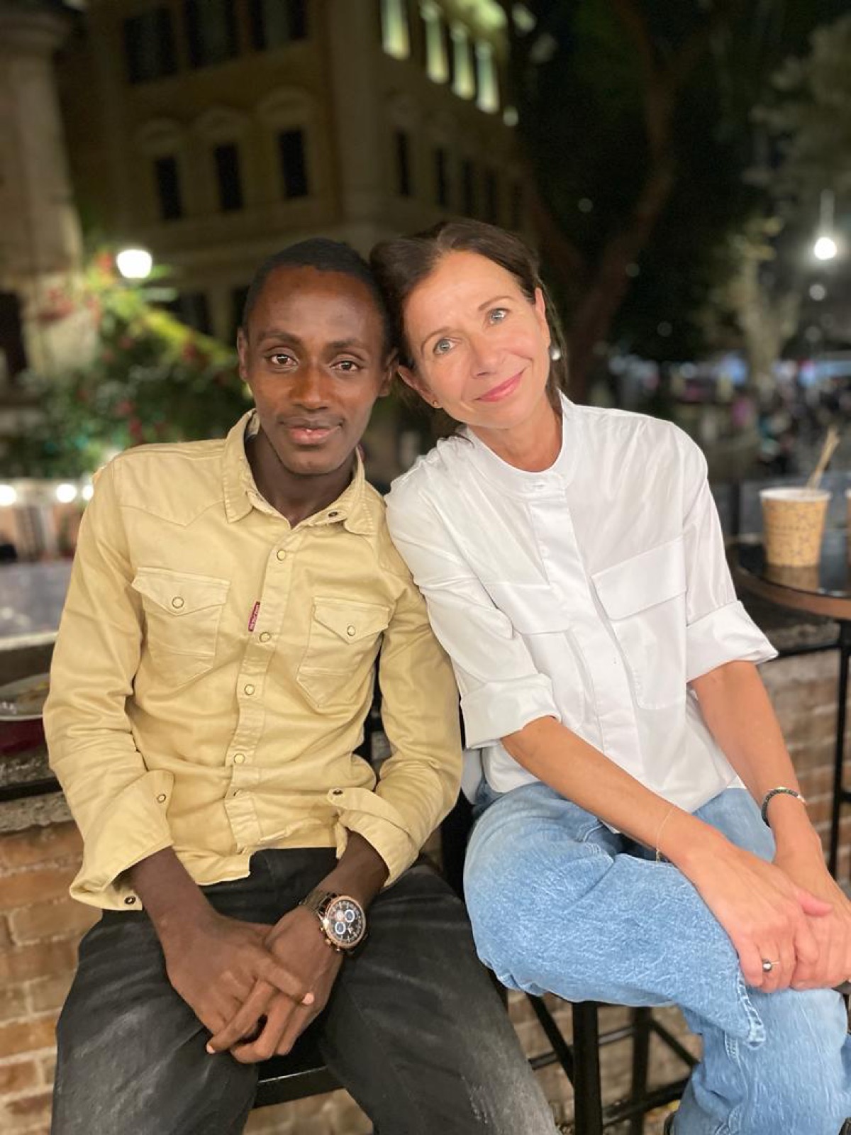 Arouna and Melinda in Rome the evening before the Vatican premiere.